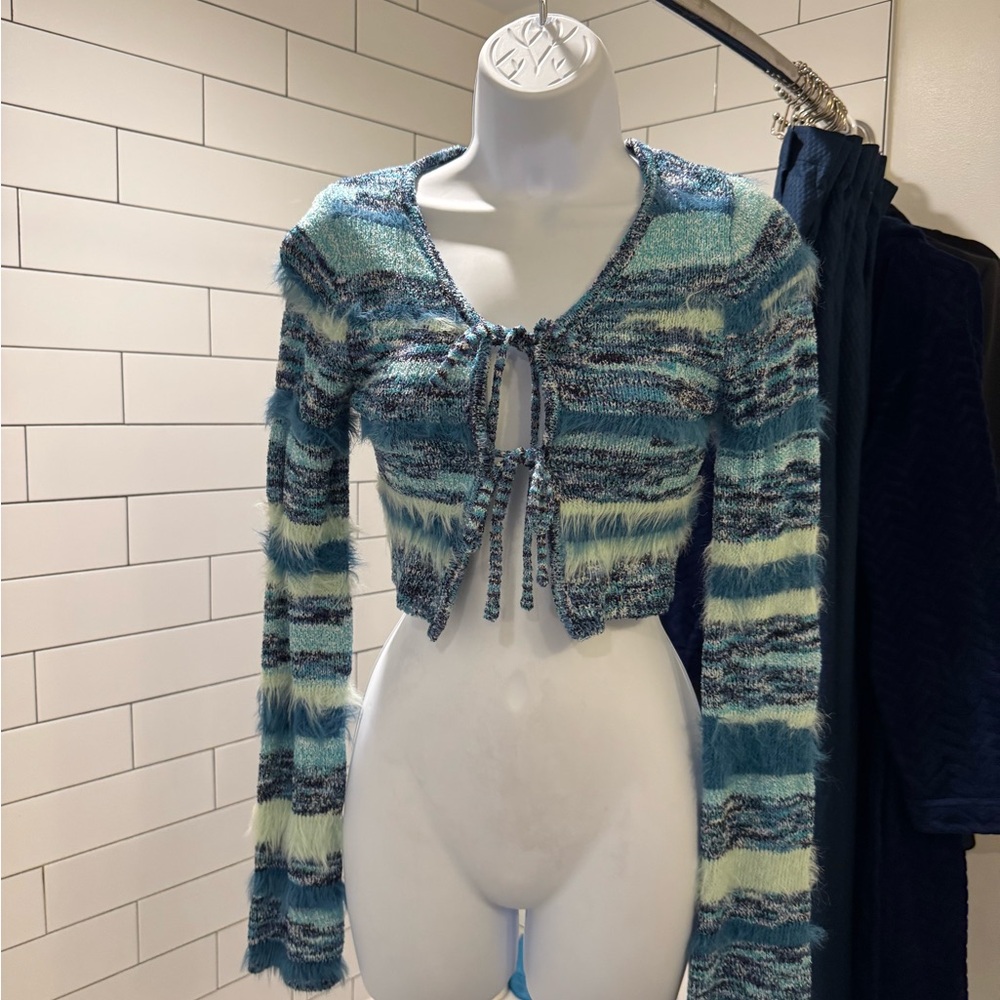 Striped Blue and Green Crop Top